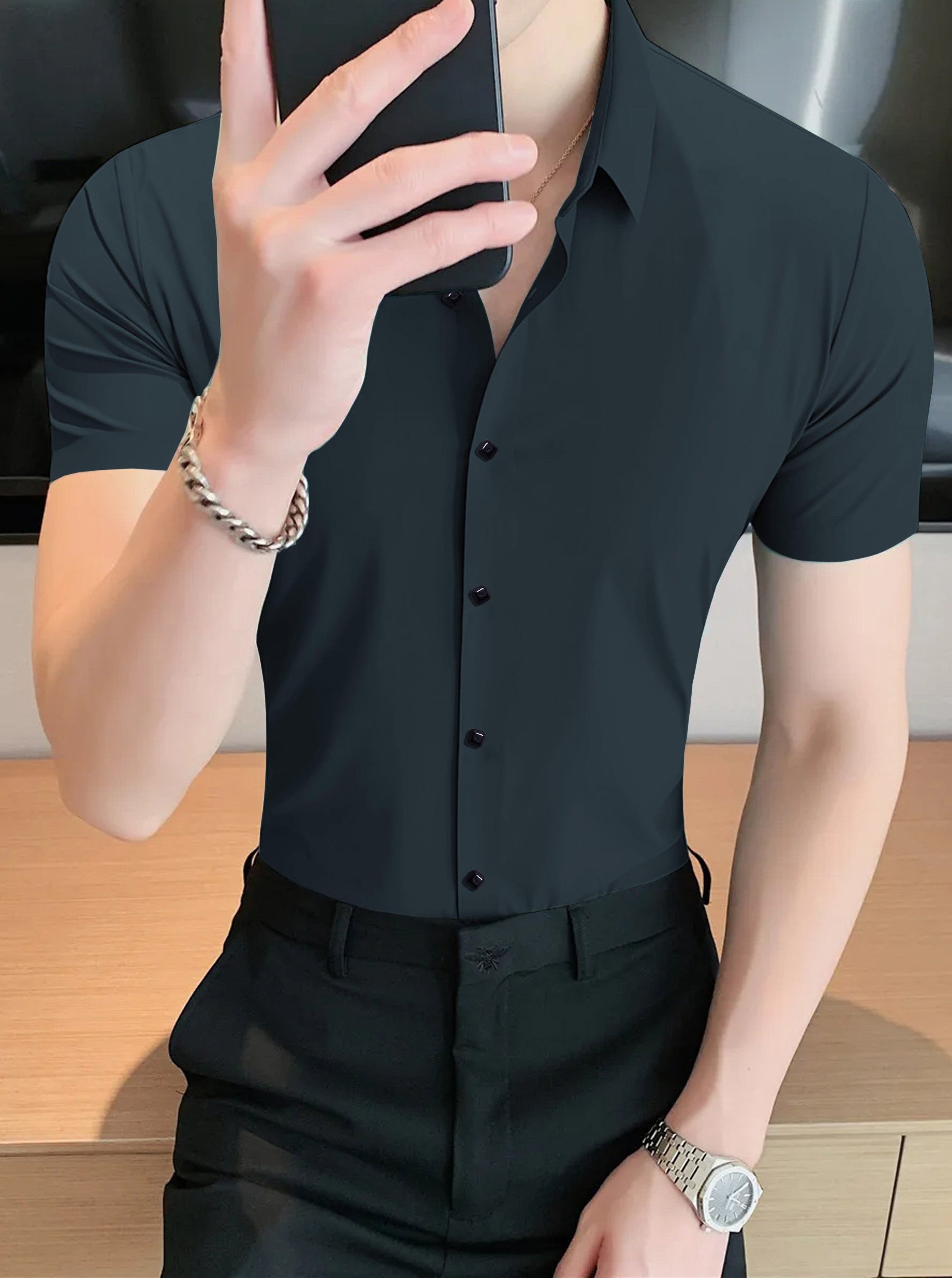 Soft And High Elastic Half Sleeve Casual Shirt