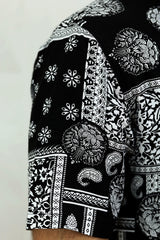Paisley Design Half Sleeve Linen Casual Shirt In Black