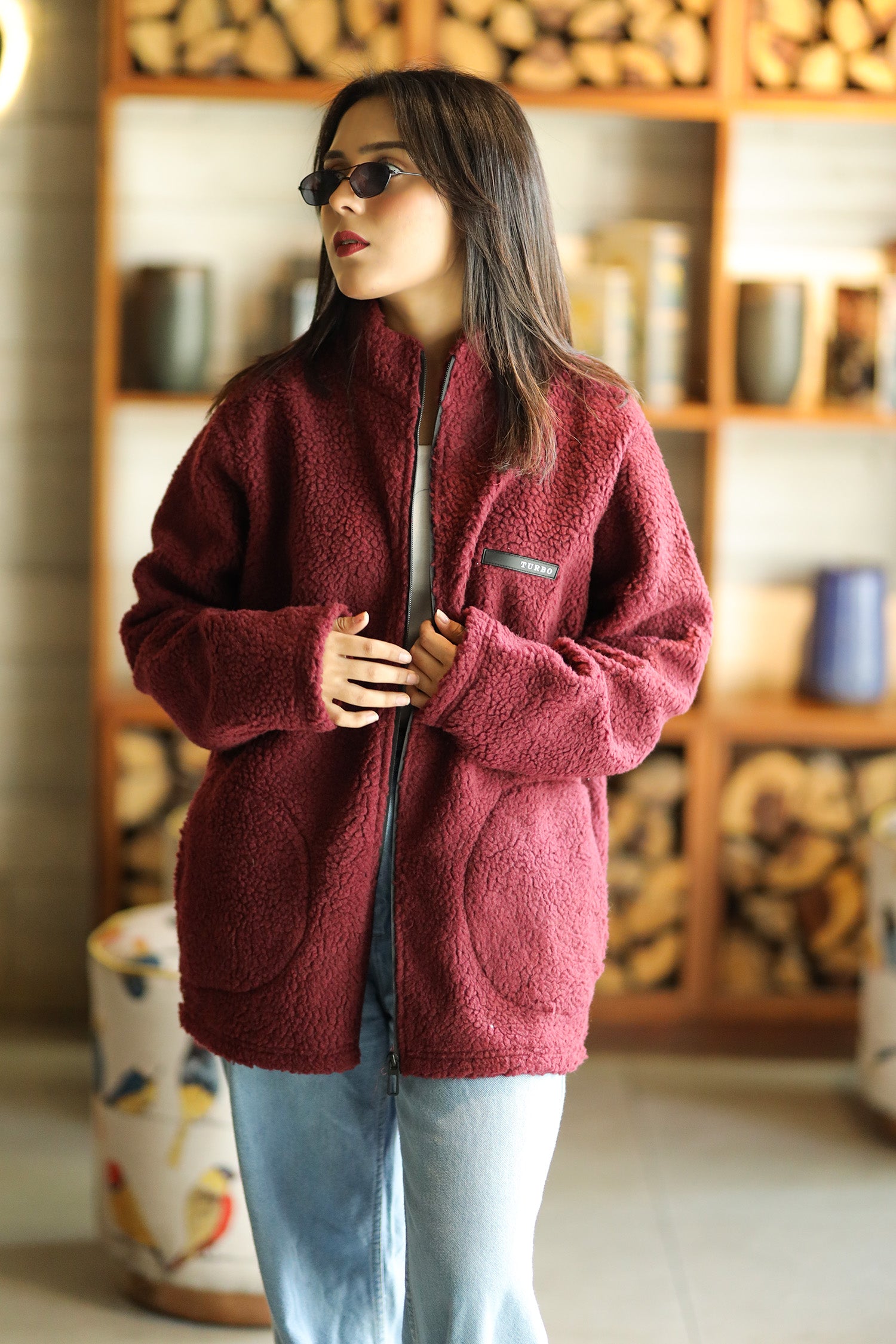 Turbo Zipper Style Sherpa Fleece Light Weight Jacket - Women