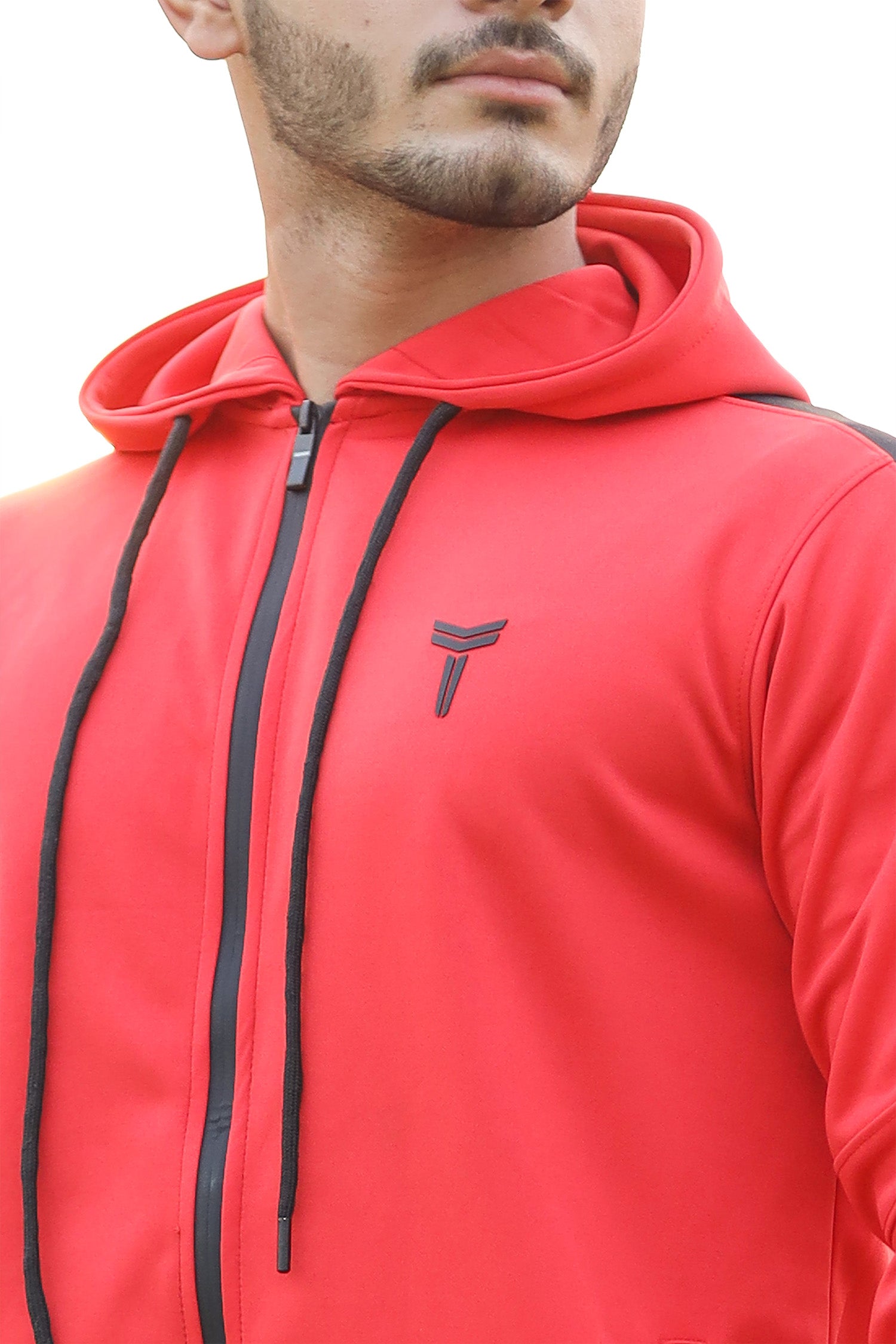 Turbo Hood Style Panel Men Zipper Tracksuit In Red