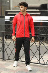 Turbo Hood Style Men Zipper Tracksuit In Red