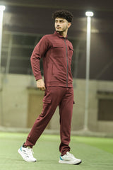 Turbo Collar Style Men Zipper Tracksuit in Maroon