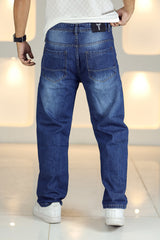 Loose Fit Pure Color Turbo Jeans in Mid Blue