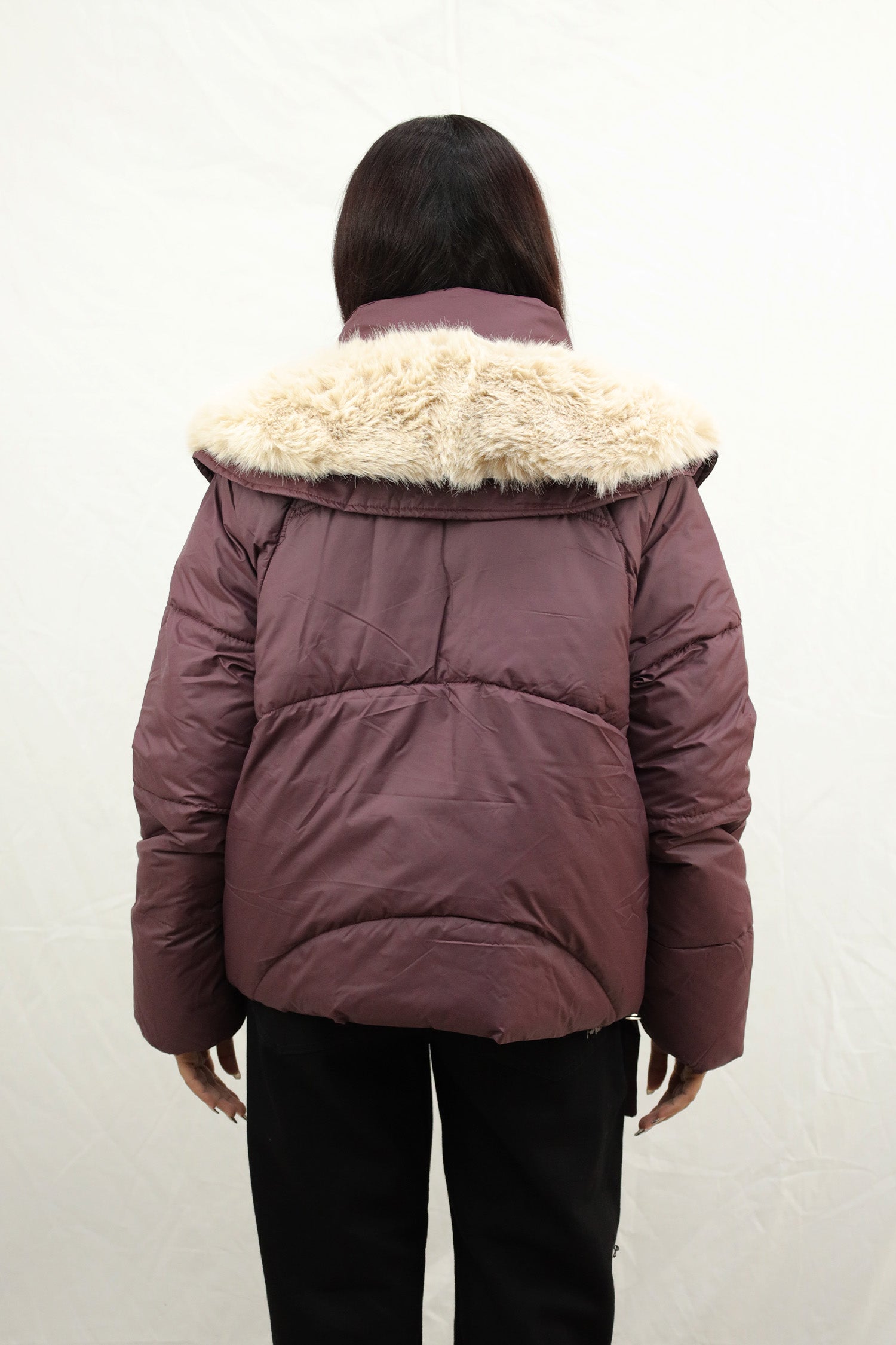 Fur Collar Trimmed Quilted Women Imported Puffer Jacket