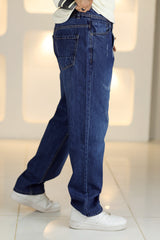 Loose Fit Ribbed Flying Turbo Jeans in Dark Navy