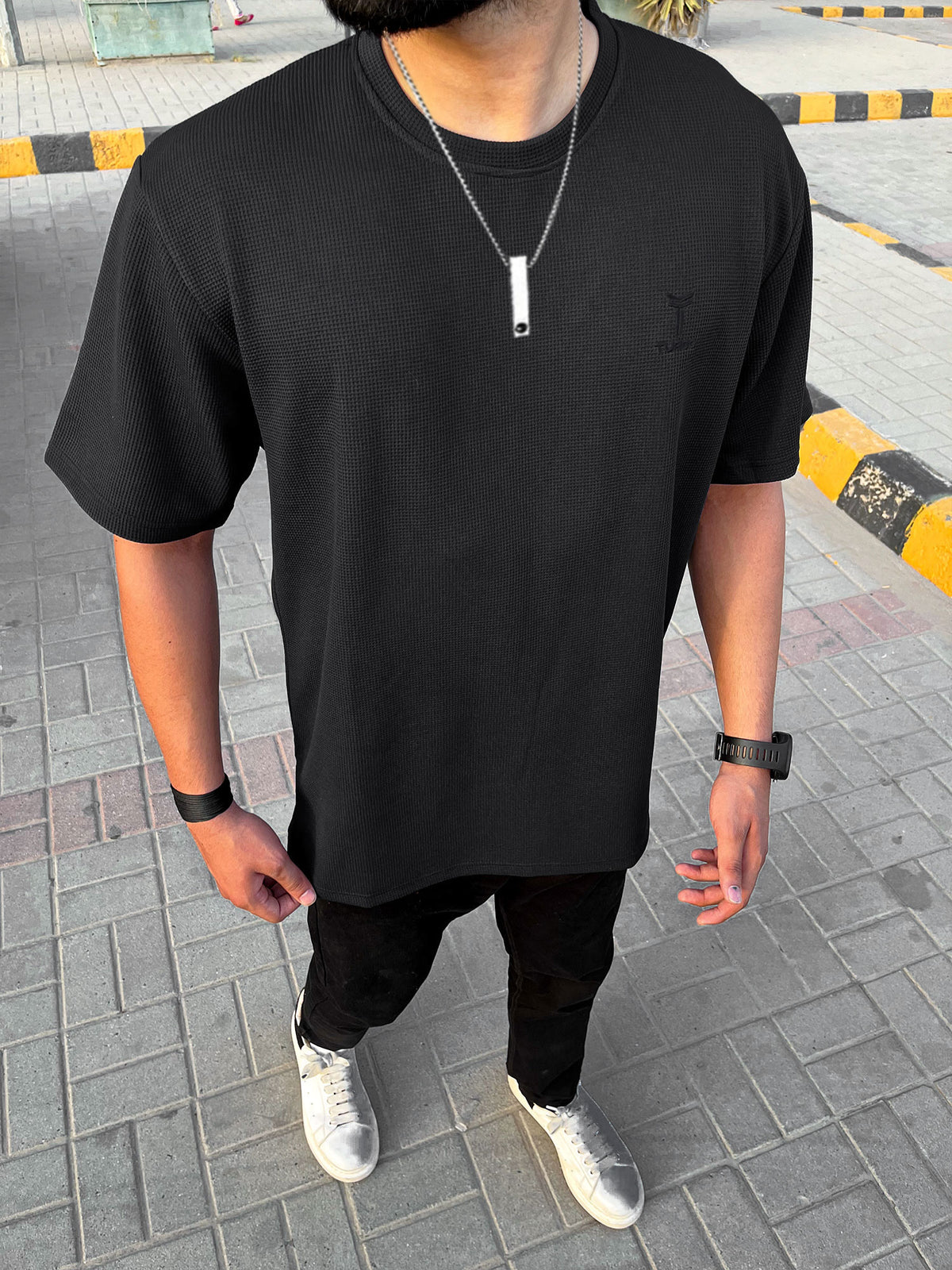 Self Texture Turbo Signature Regular Fit T-Shirt In Black