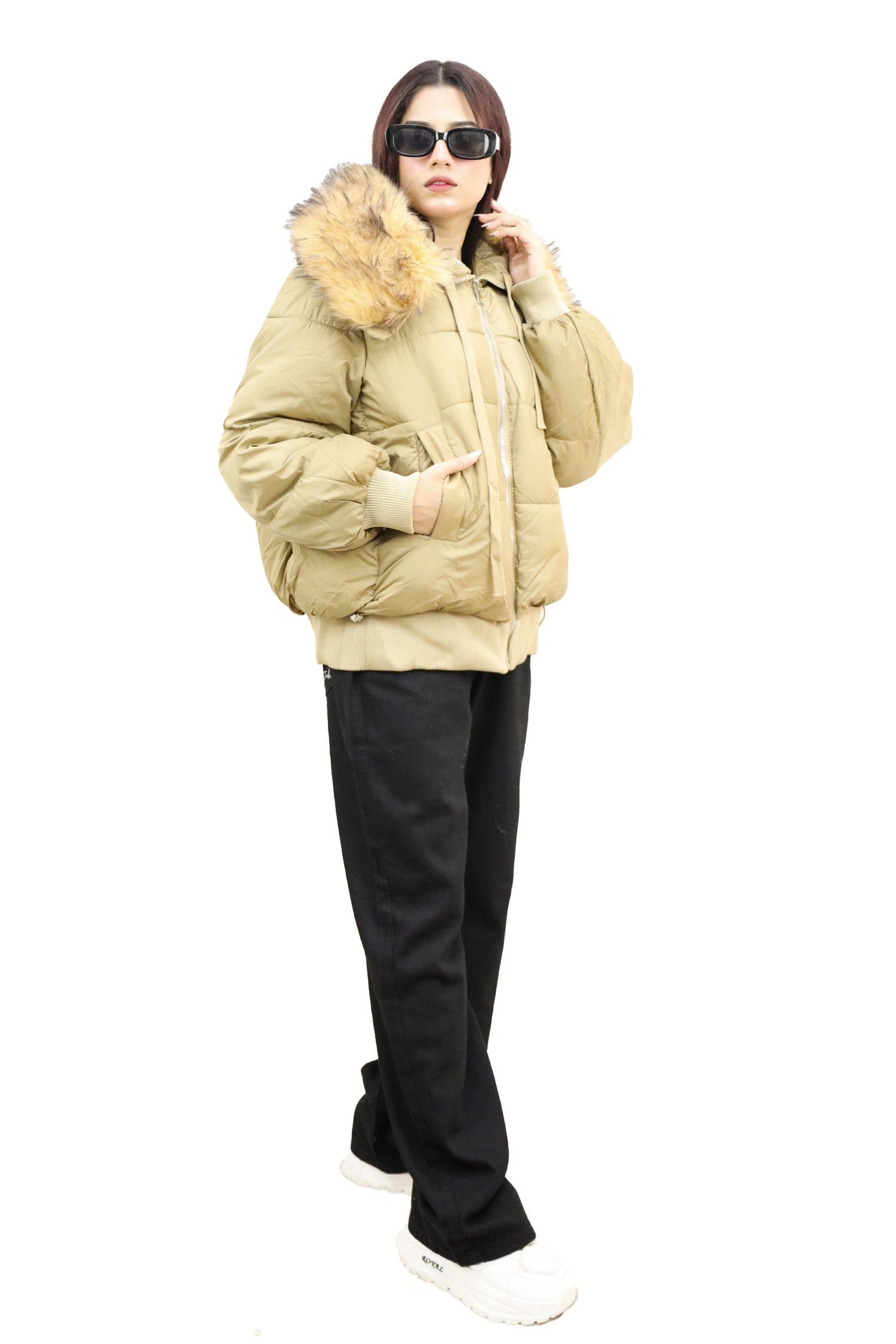 Trendy Fur Trim Bomber Women Imported Puffer Jacket