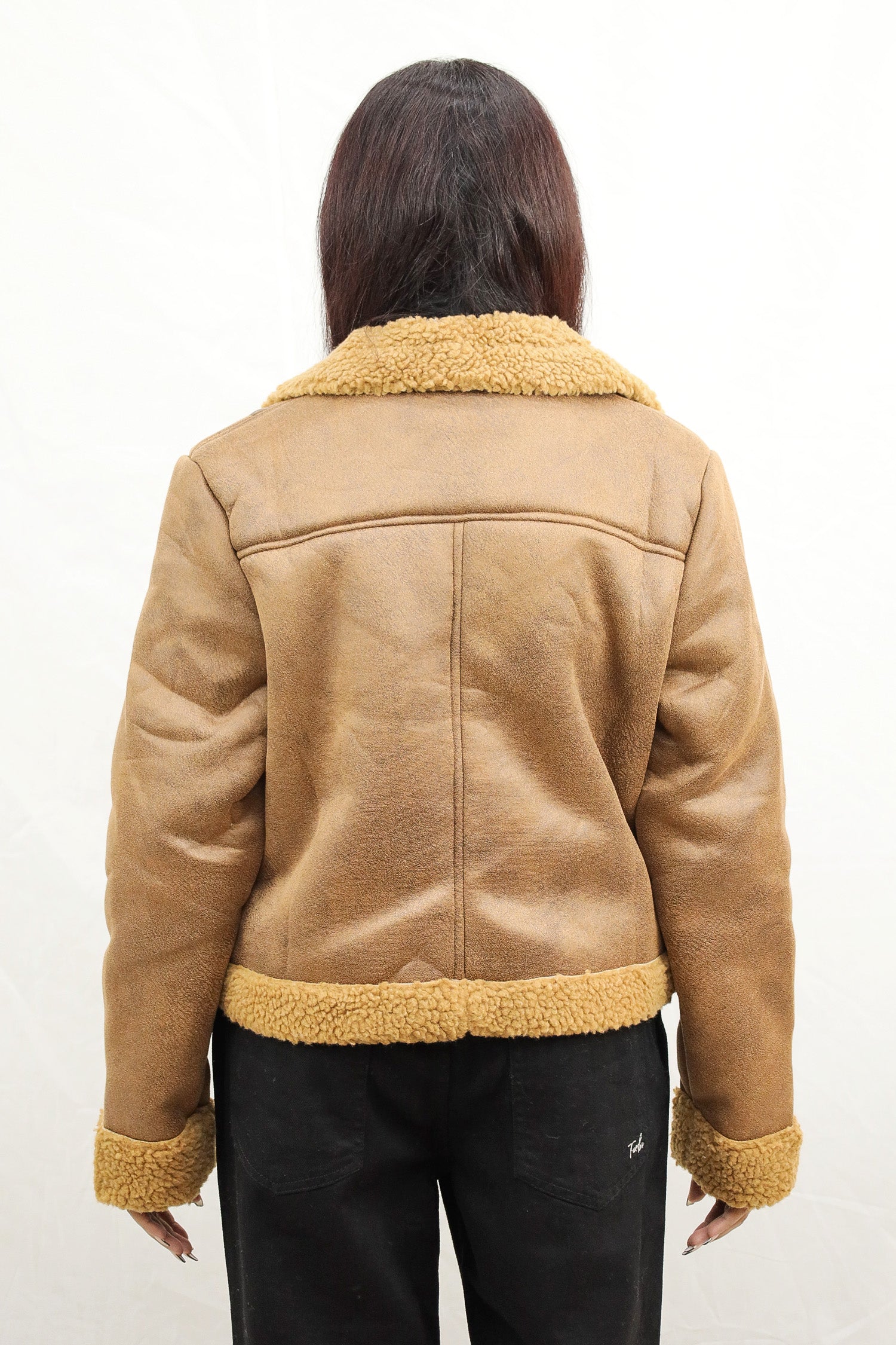 Glamorous Sherpa Inside Panel Women Imported Suede Jacket