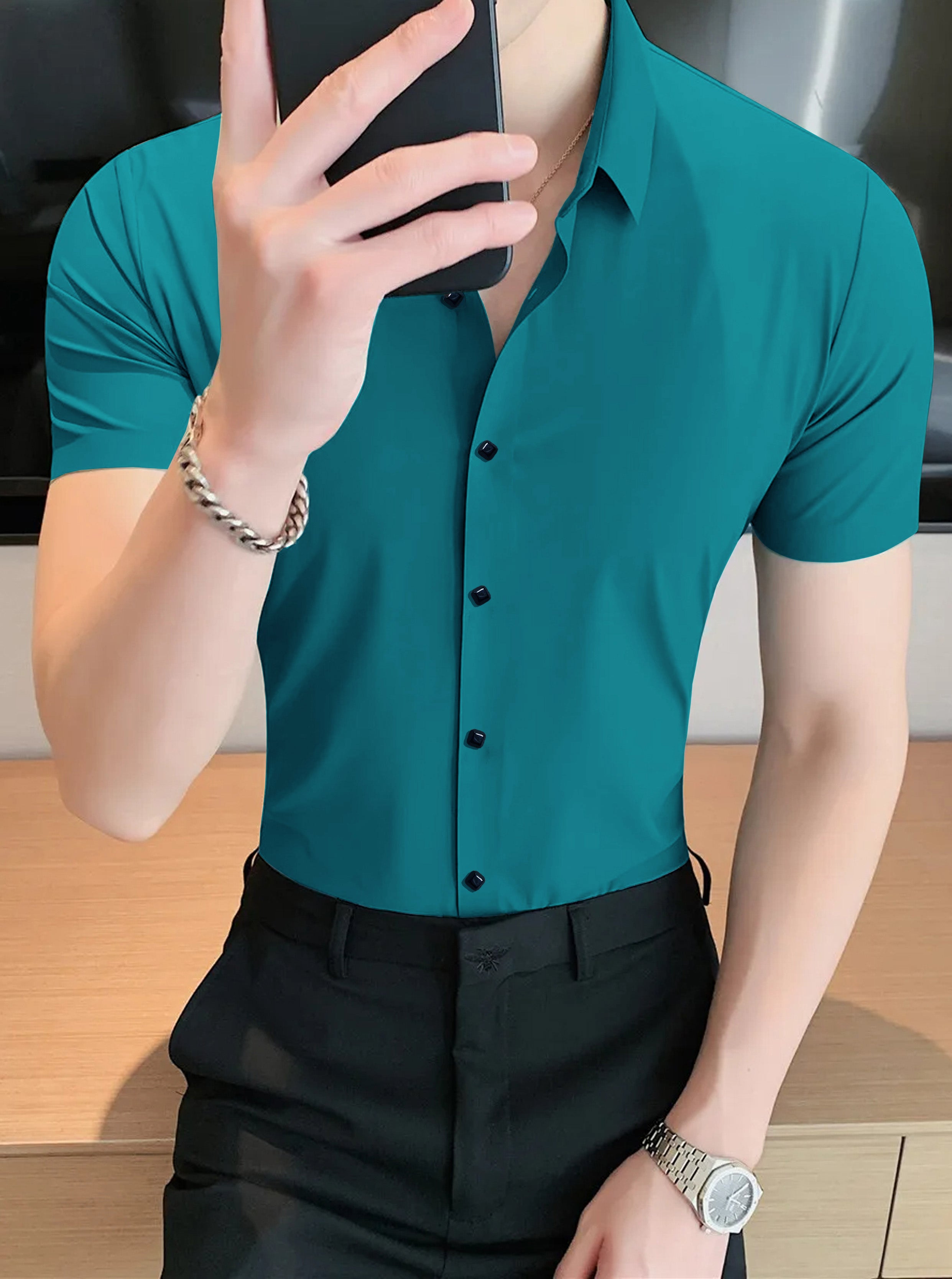 Soft And High Elastic Half Sleeve Casual Shirt