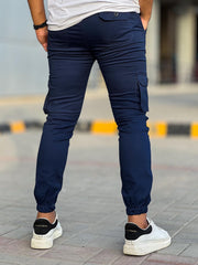 Turbo Grip Bottom Six pocket Cotton Cargo Trouser In Navy Blue