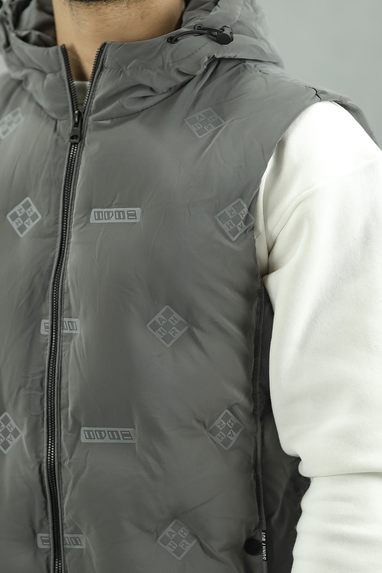 All Over Logo Detachable Hooded Imported Men's Gilet