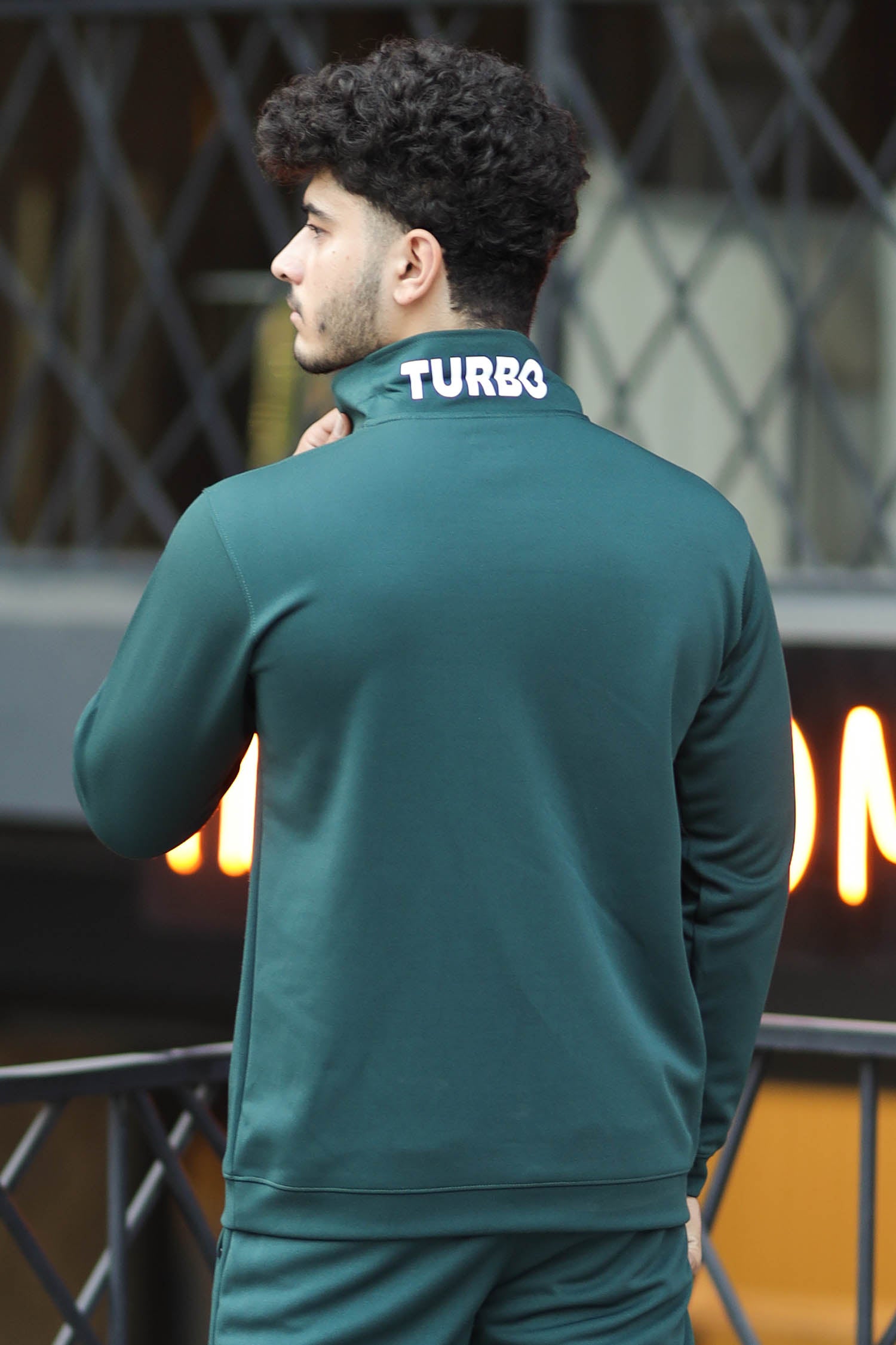 Turbo Half Zip Style Men Zipper Tracksuit In Dark Green