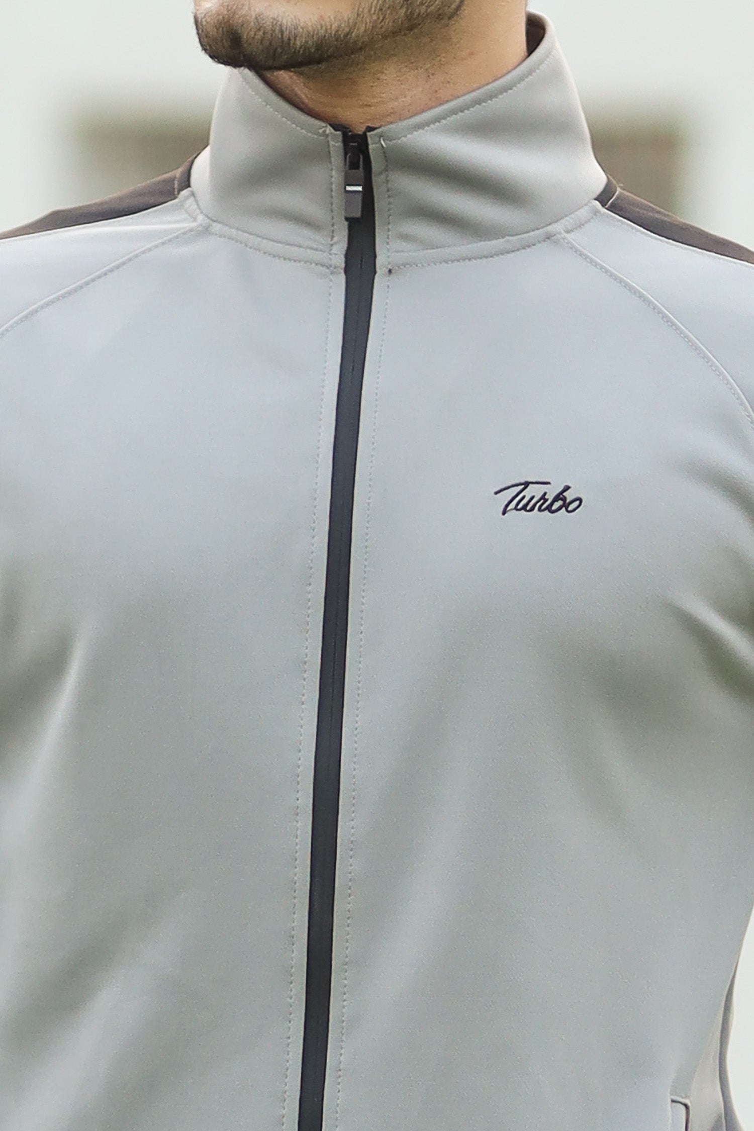 Turbo Panel Line Men Zipper Tracksuit In Light Grey