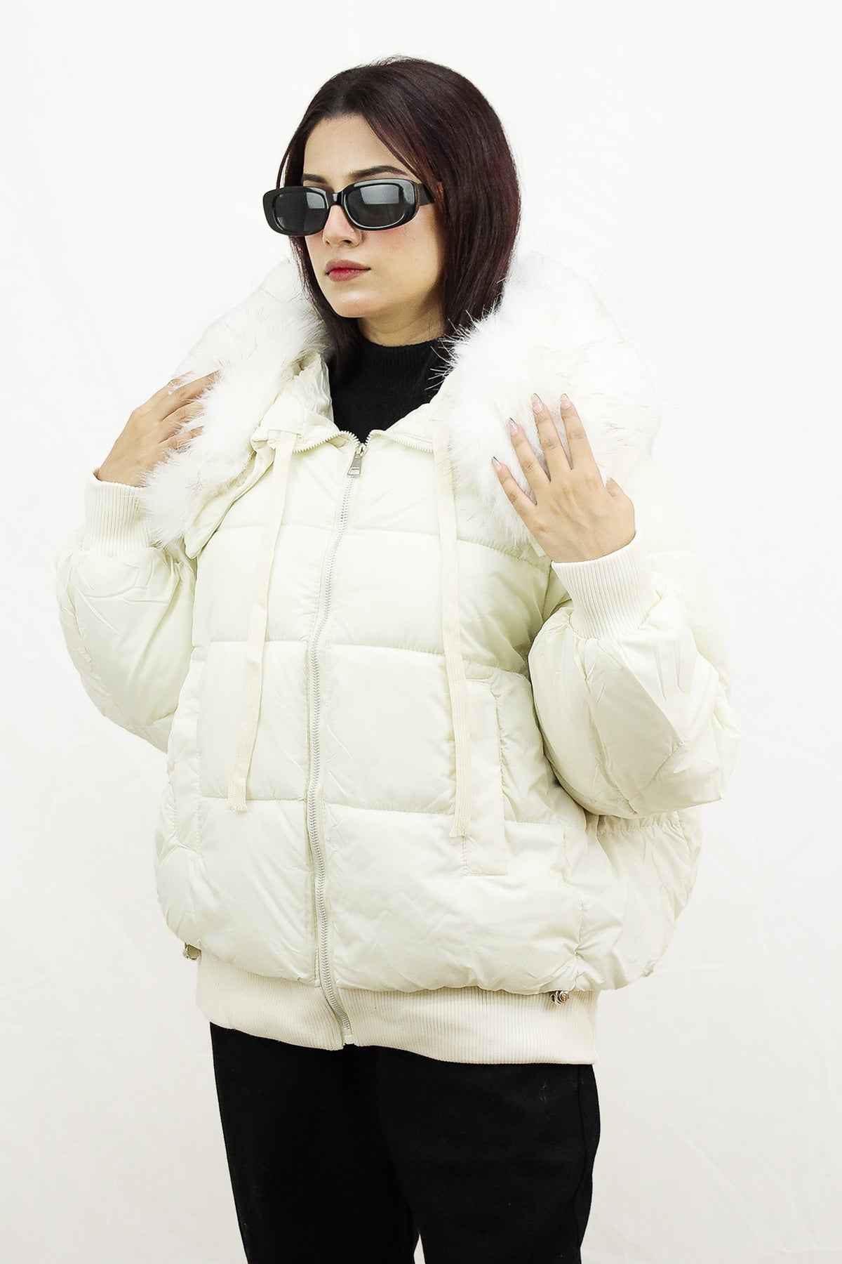 Trendy Fur Trim Bomber Women Imported Puffer Jacket