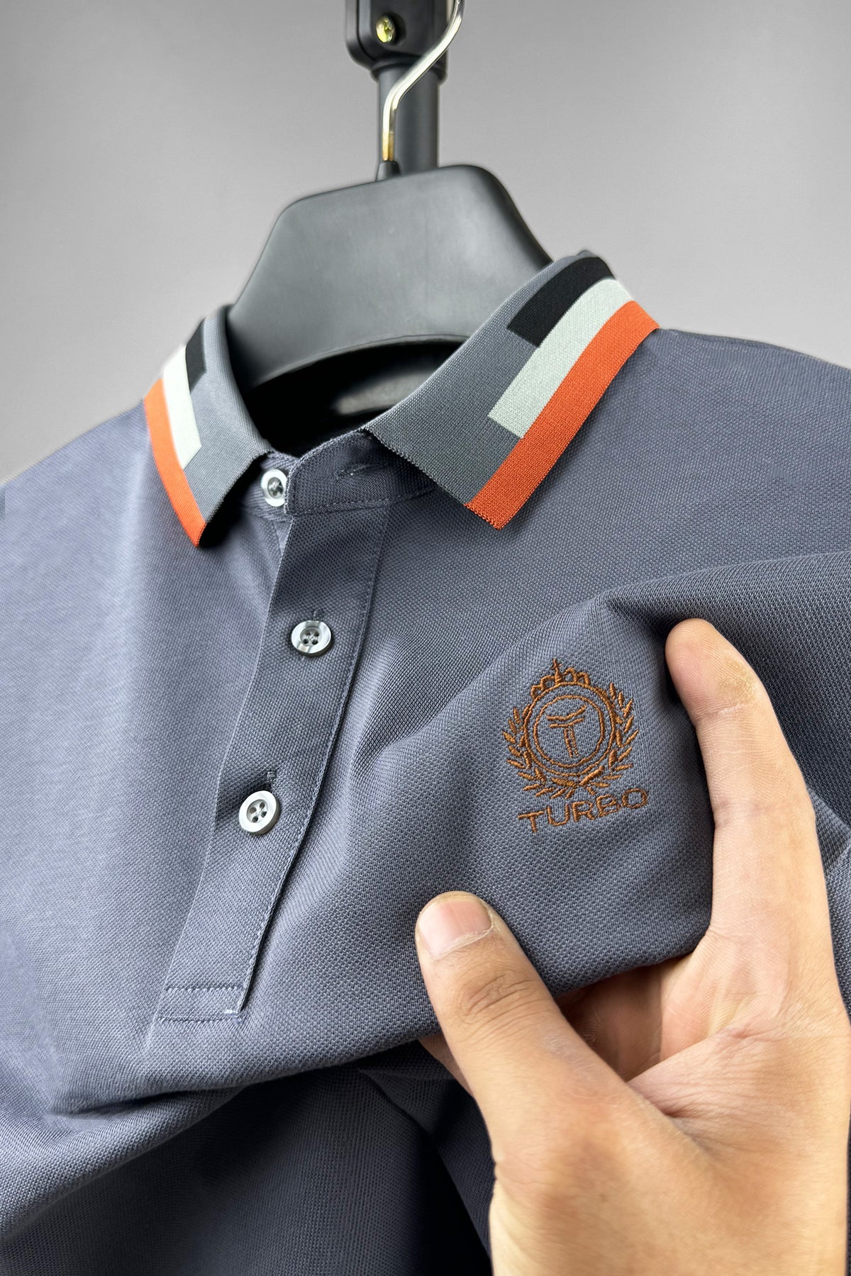 Turbo Patchwork Gradient Rib Men's Polo Shirt In Grey