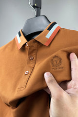 Turbo Patchwork Gradient Rib Men's Polo Shirt In Rust