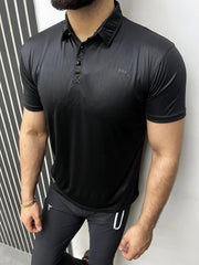 Cropped Collar Dry Fit Polo In Black
