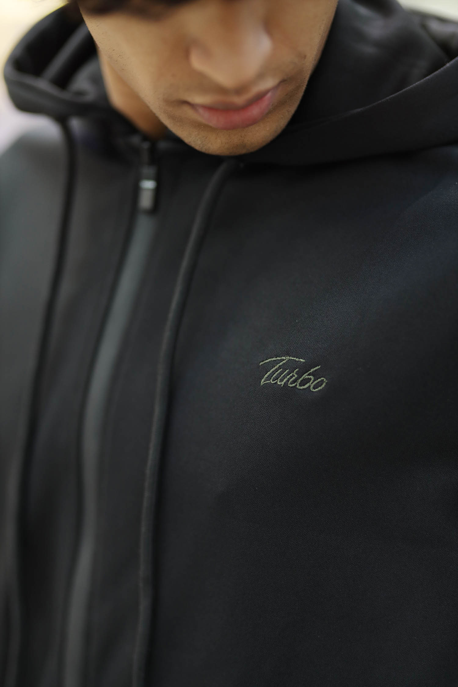 Turbo Hood Style Men Zipper Tracksuit In Black