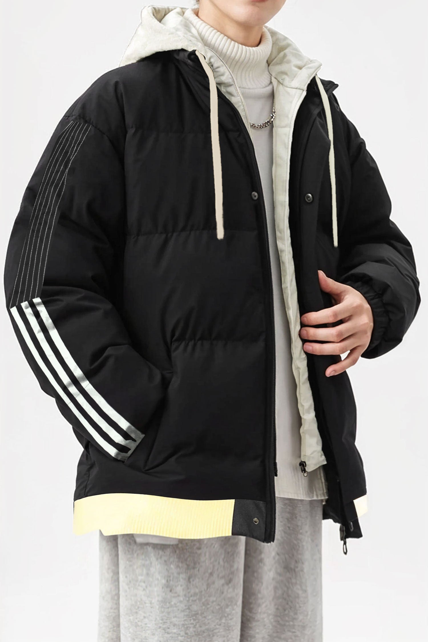 Panel Stripes Dual Zip Hooded Over-Sized Imported Puffer Jacket