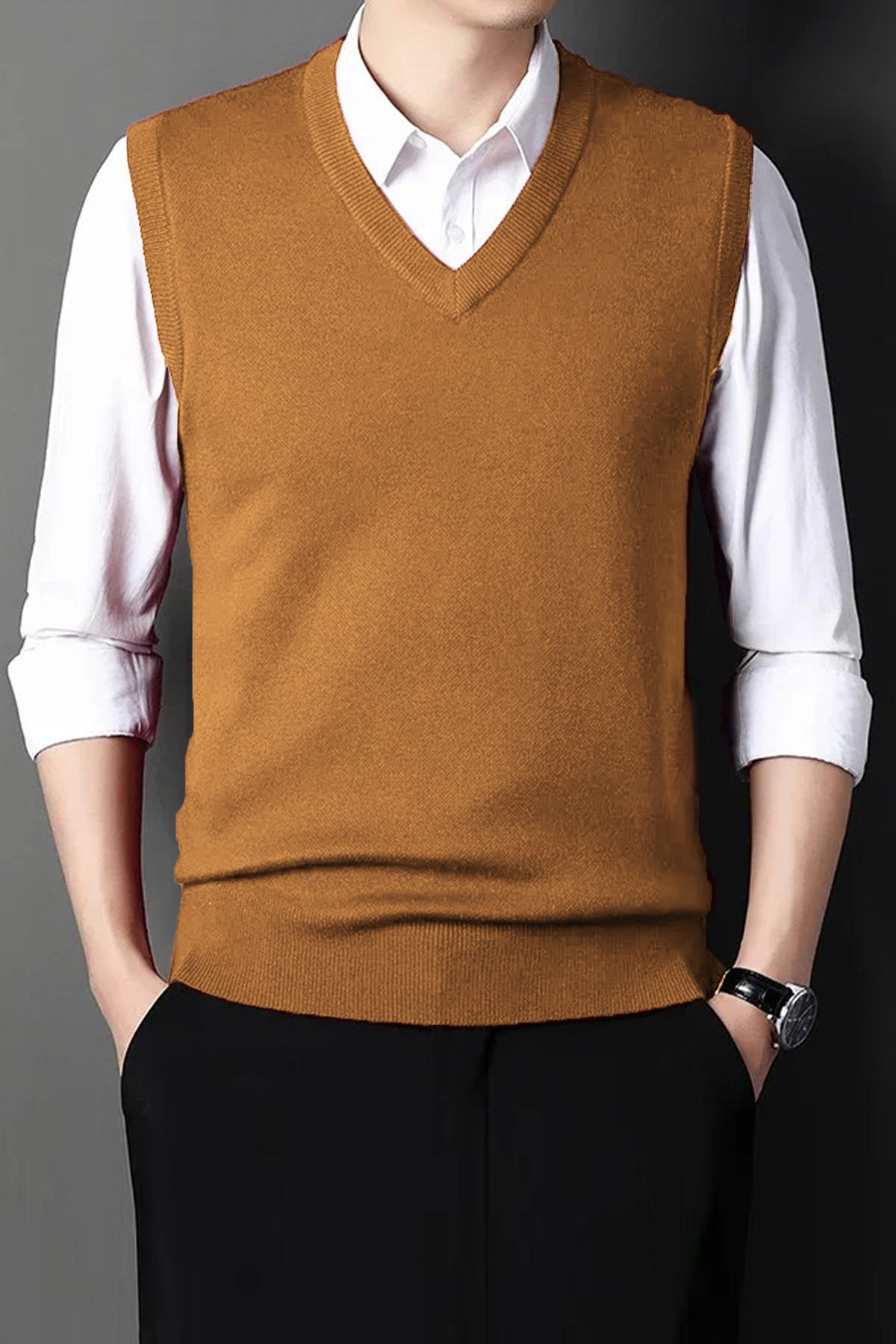 Comfy Glamour V-Neck Rabbit Wool Men's Sweater