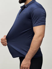 Cropped Collar Dry Fit Polo In Navy Blue