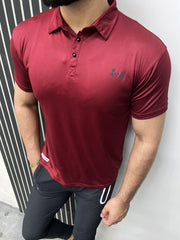 Cropped Collar Dry Fit Polo In Maroon