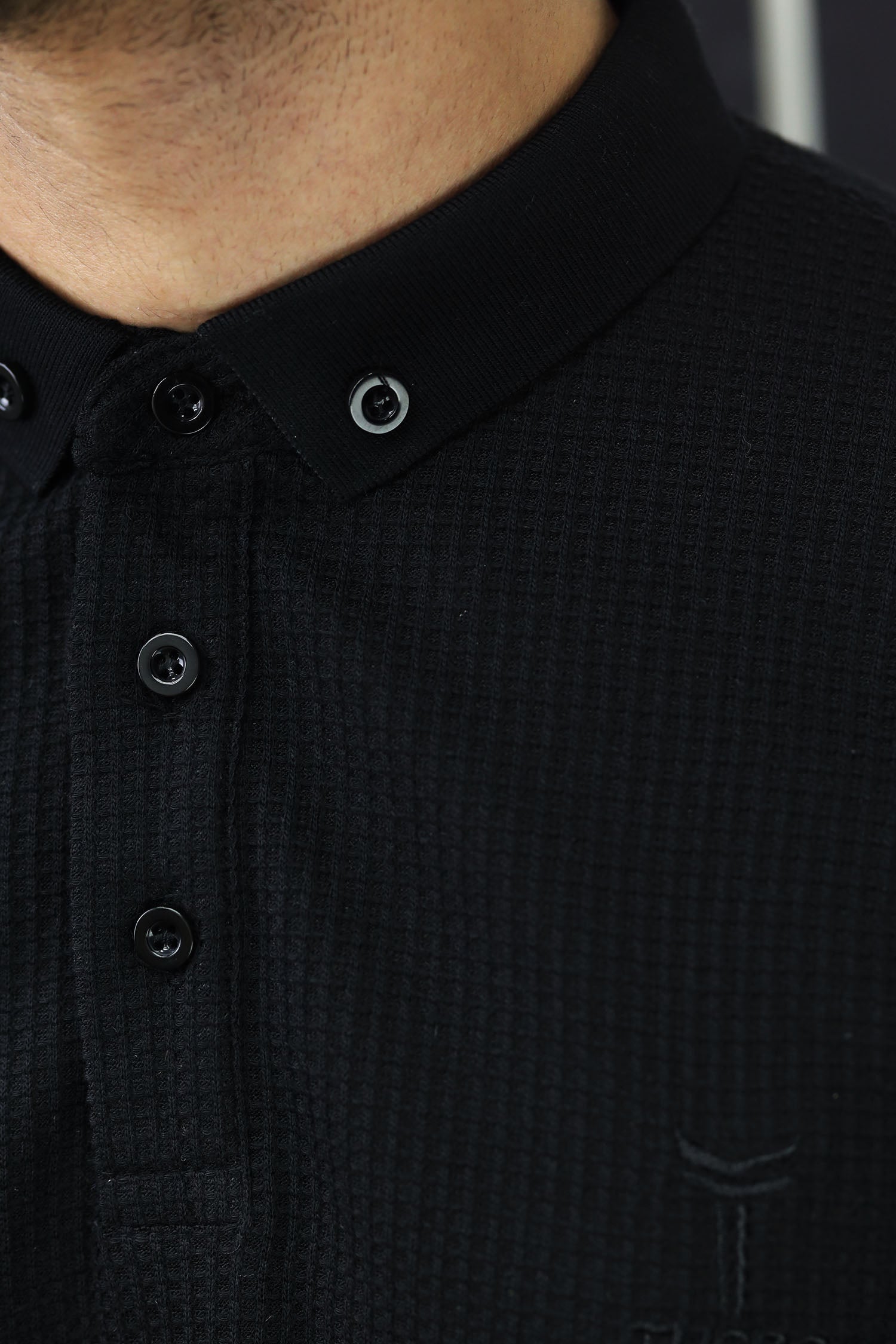 Self Texture Turbo Men Polo Shirt In Black