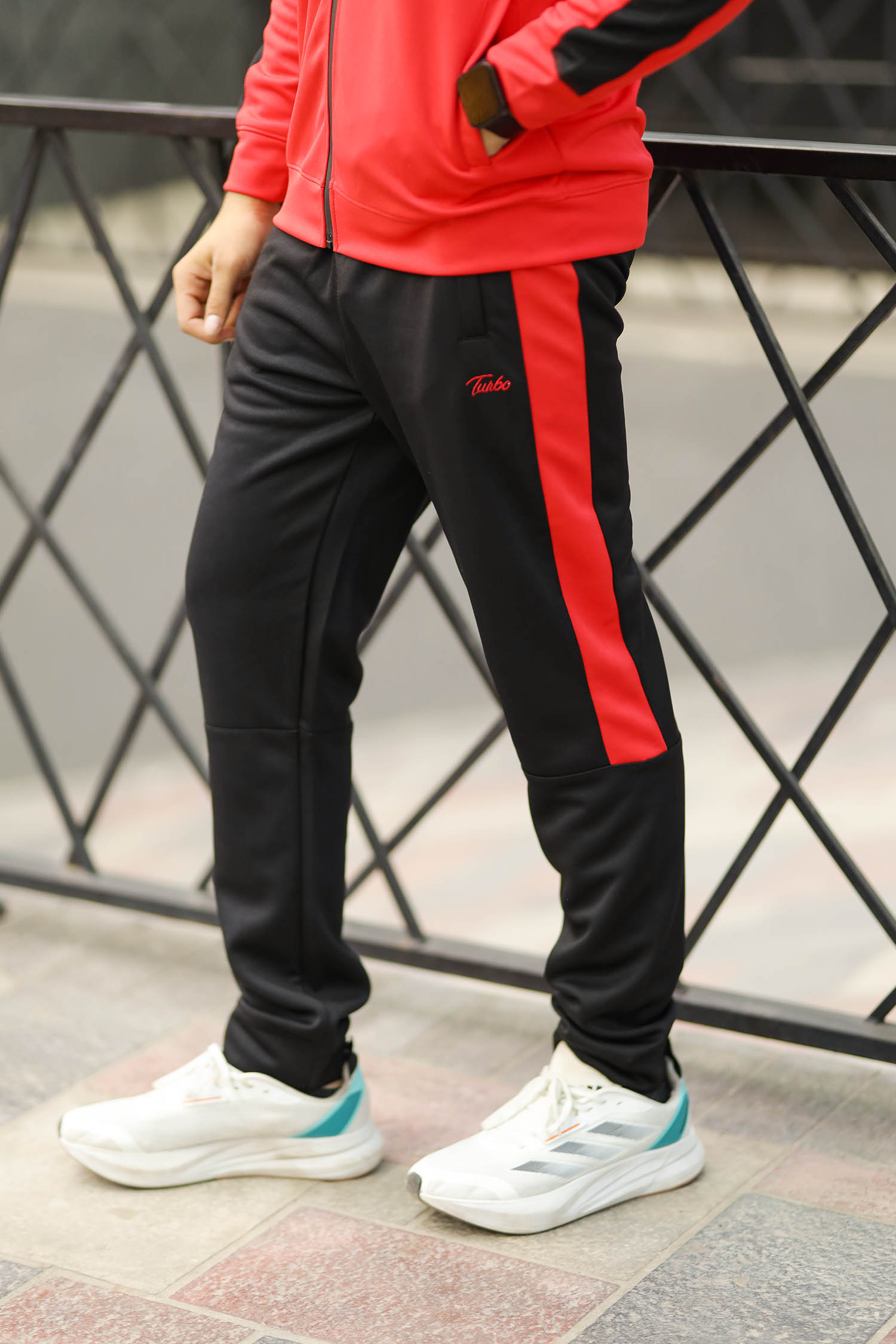 Turbo Hood Style Men Zipper Tracksuit In Red