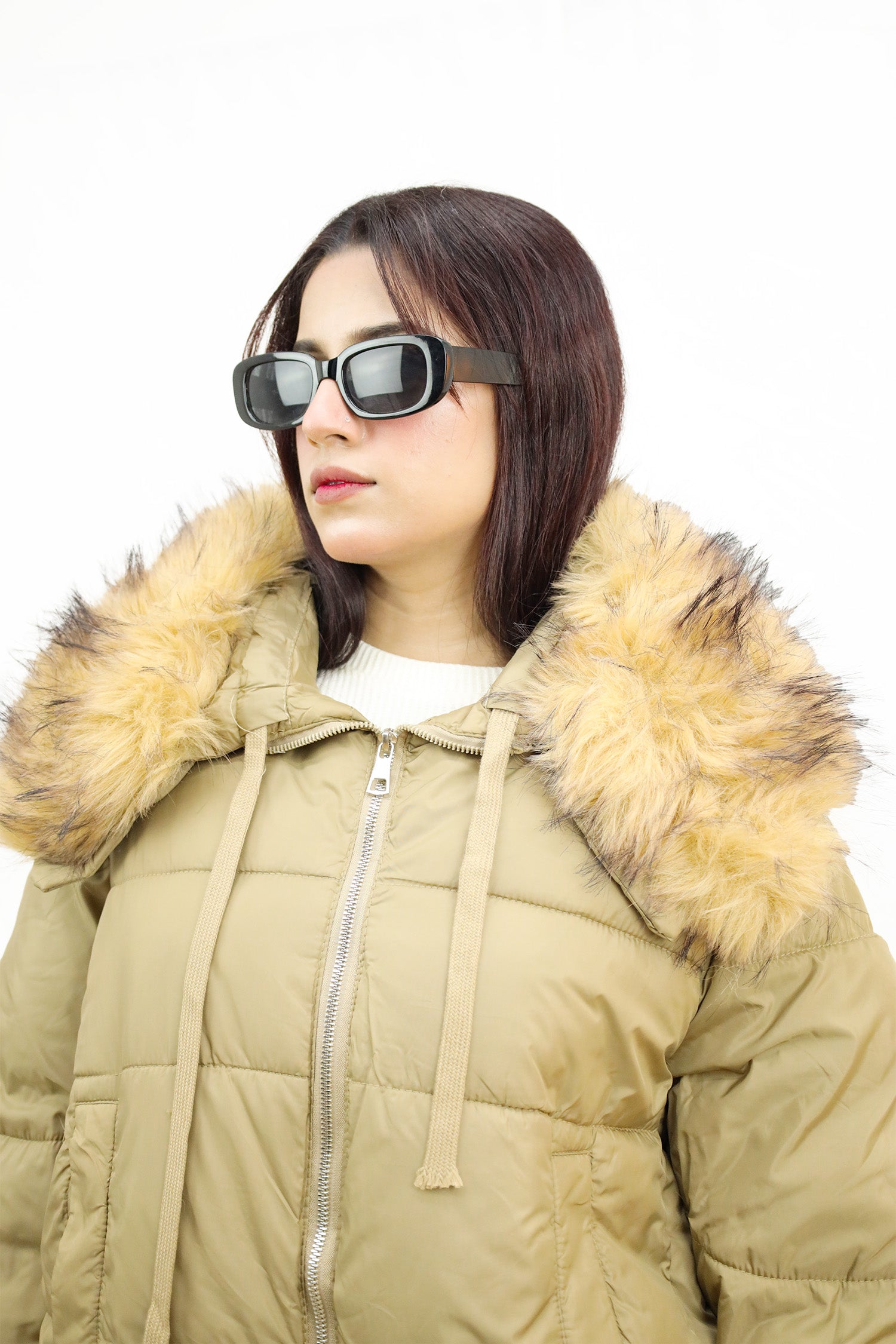 Trendy Fur Trim Bomber Women Imported Puffer Jacket