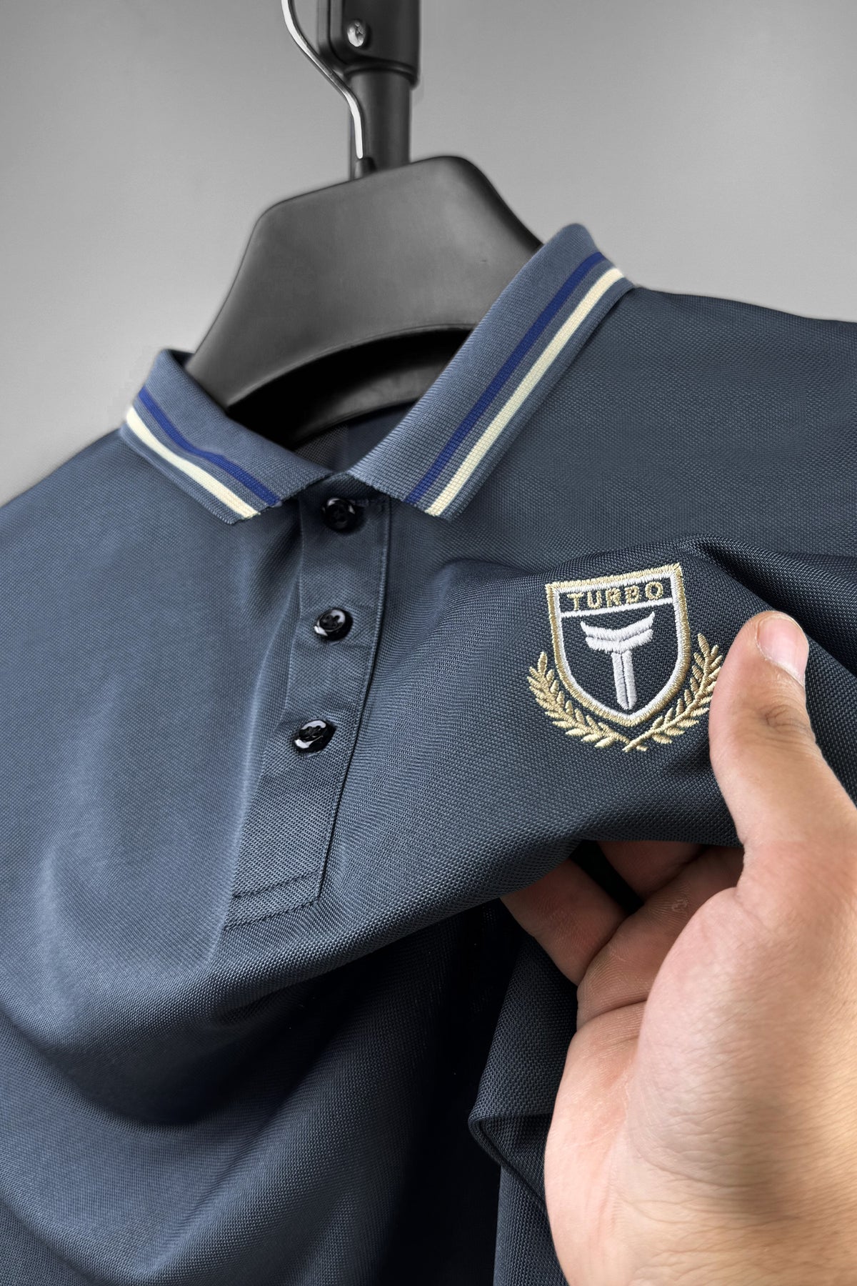Turbo Embroidered Emblem Men's Polo Shirt In Dark Grey