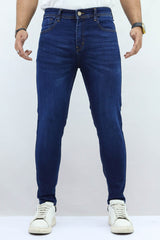 Light Faded Turbo Ankle Fit Jeans In Dark Blue