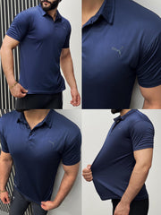 Cropped Collar Dry Fit Polo In Navy Blue