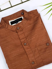 Self Textured Cotton Shirt In Rust
