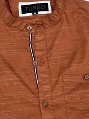 Self Textured Cotton Shirt In Rust