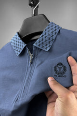 Turbo Abstract Zip Collar Men's Polo Shirt In Blue