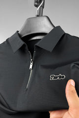 Turbo Fashion Transmission Zip Collar Men's Polo Shirt In Black