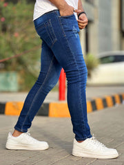Ripped Ankle Fit Denim Jeans in Drak Blue