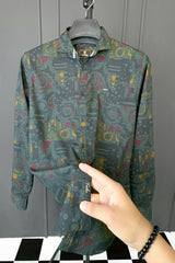 Turbo Retro Flower Motif Long Sleeve Cotton Casual Shirt