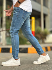 Ripped Ankle Fit Denim Jeans in Ice Blue
