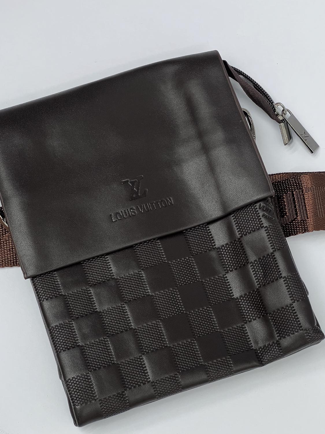 Lus Vtn Front Logo Cross Body Bag in Dark Brown