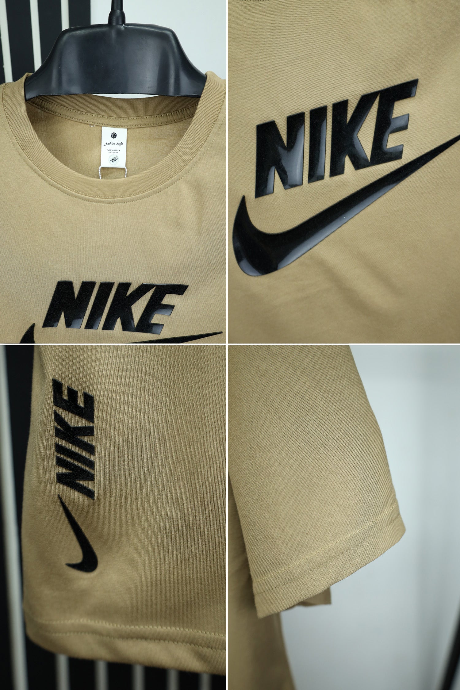 Nke Front Logo Round Neck T-Shirt In Light Camel