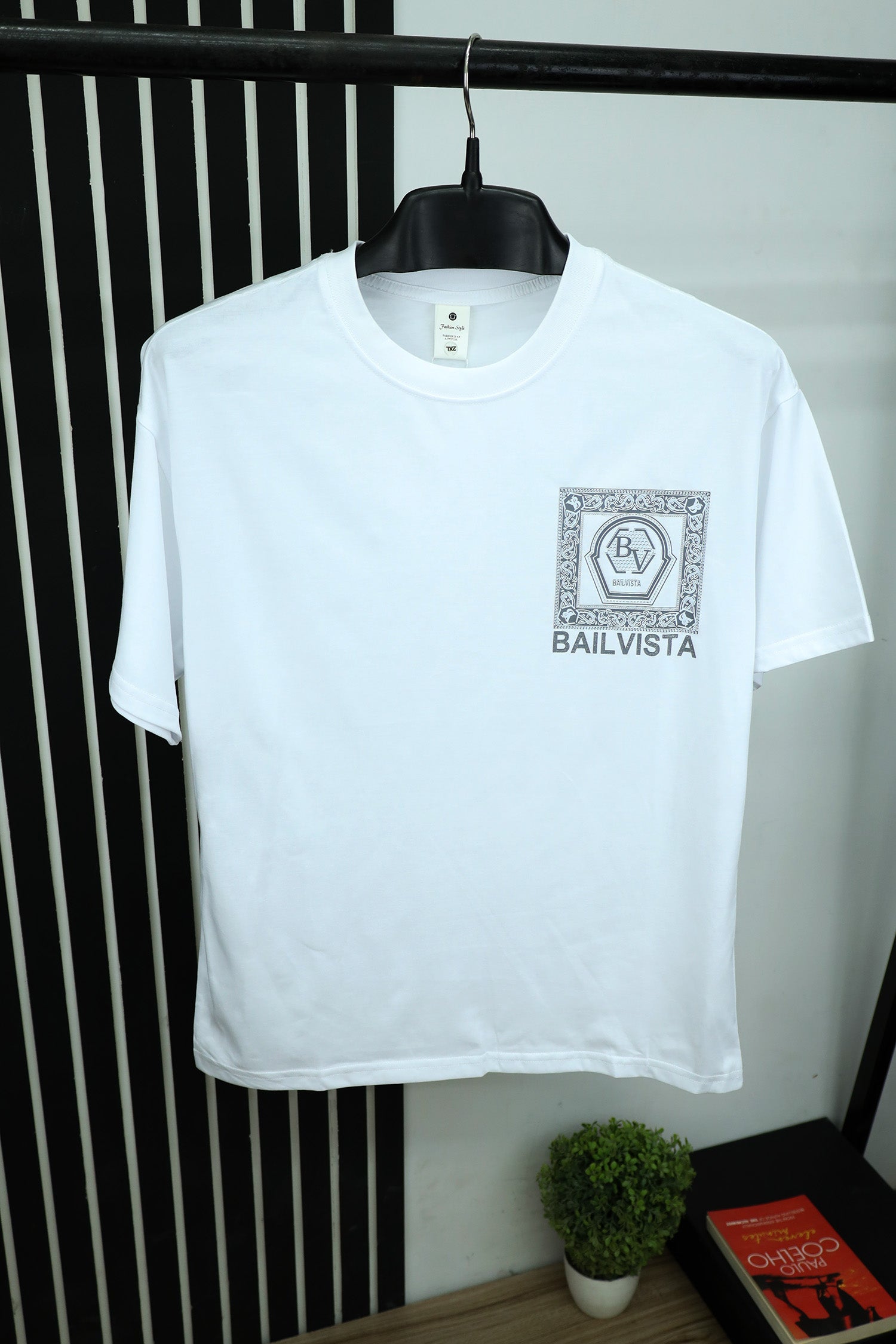Branded Design Round Neck T-Shirt In White