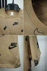 Nke All Over Design Round Neck T-Shirt In Light Camel