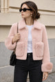 Women Cozy Shearling Pocket Imported Wool Jacket
