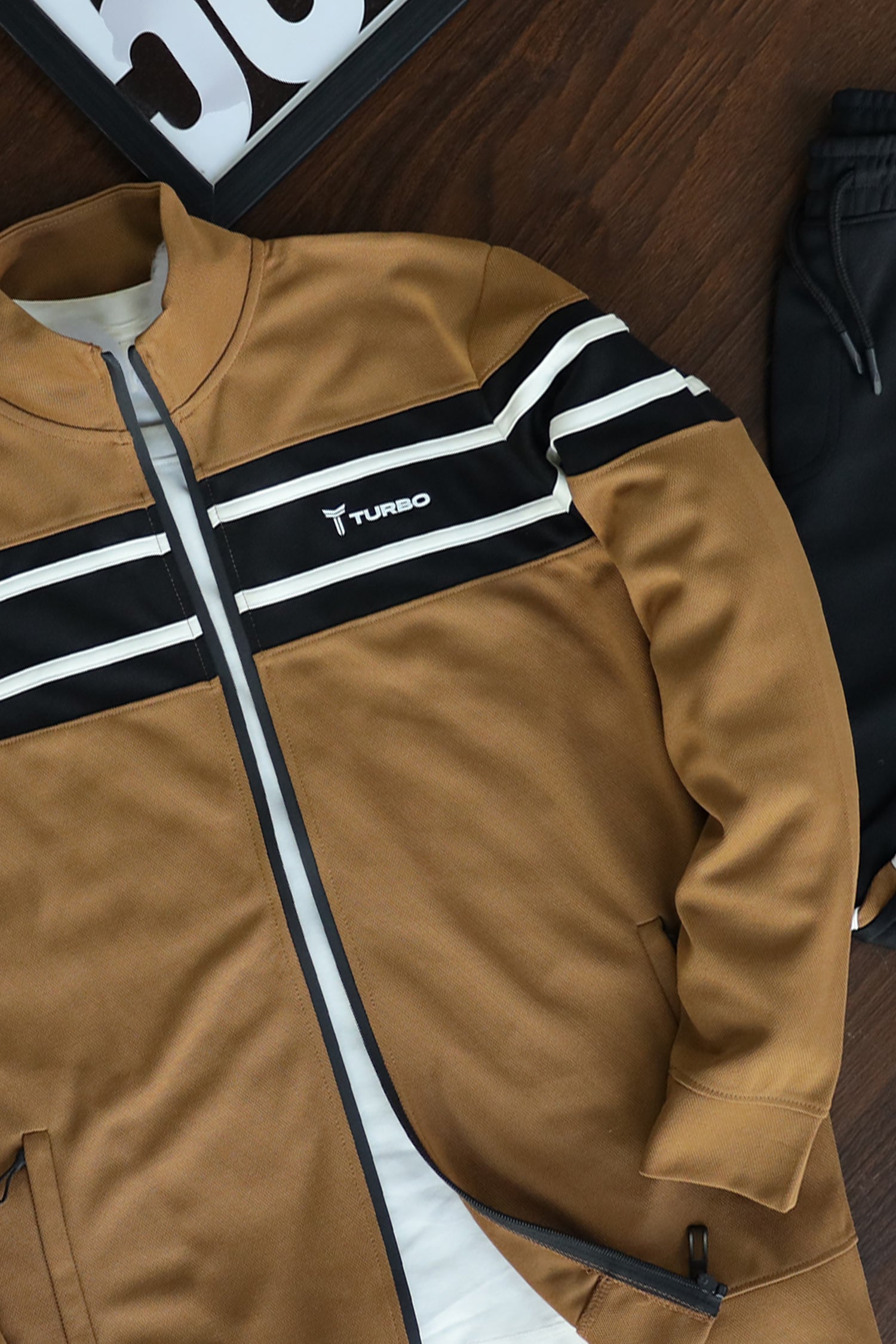 Turbo Color-Block Panel Standing Collar Zipper Tracksuit