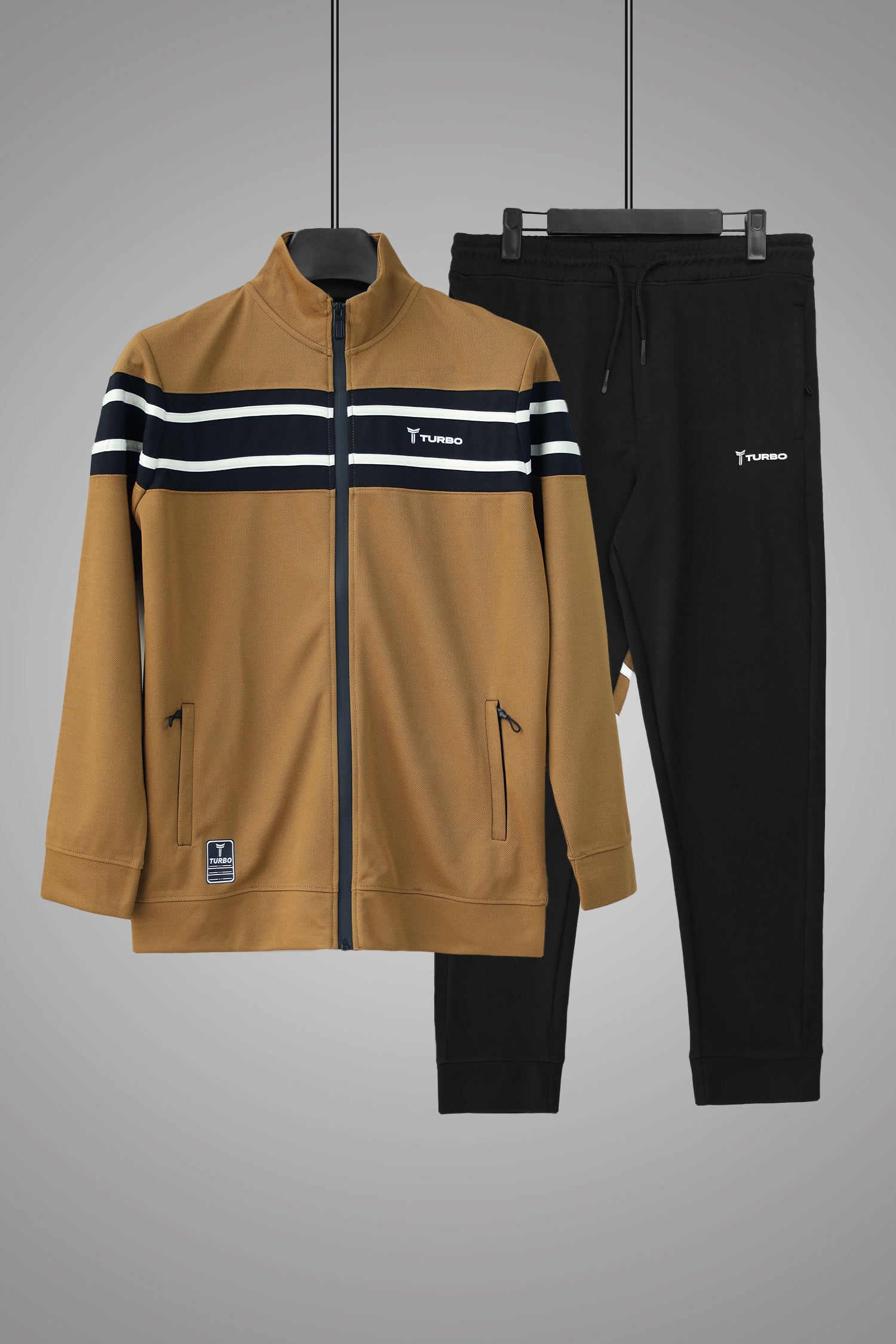 Turbo Color-Block Panel Standing Collar Zipper Tracksuit