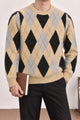 Vintage Argyle Pullover Imported Round Neck Rabbit Wool Men's Sweater