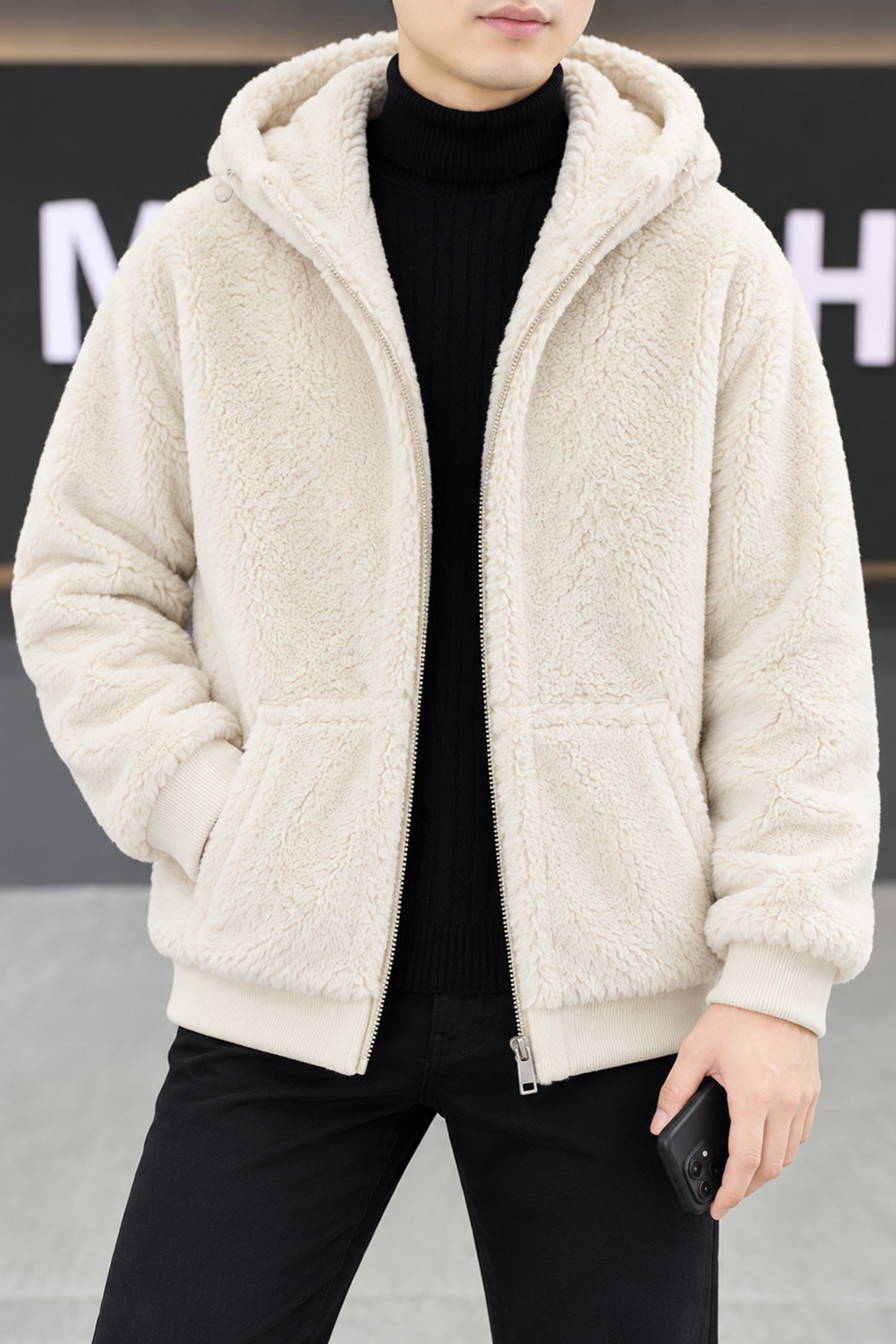 Turbo Cloud Soft-Fur Hooded Imported Men's Fur Jacket In Beige