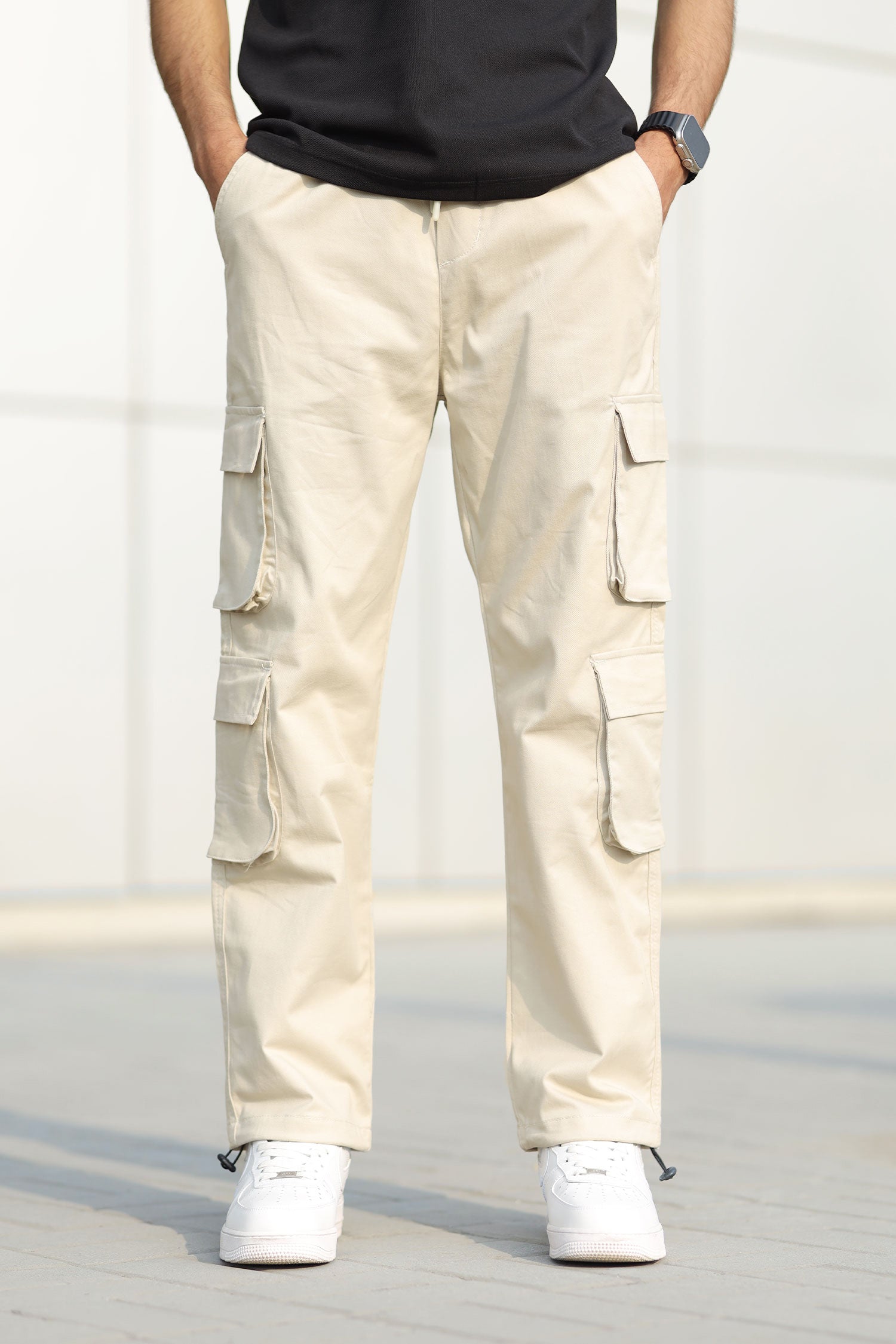 Turbo 8 Pockets Imp Cotton Blend Cargo Trouser In Beige