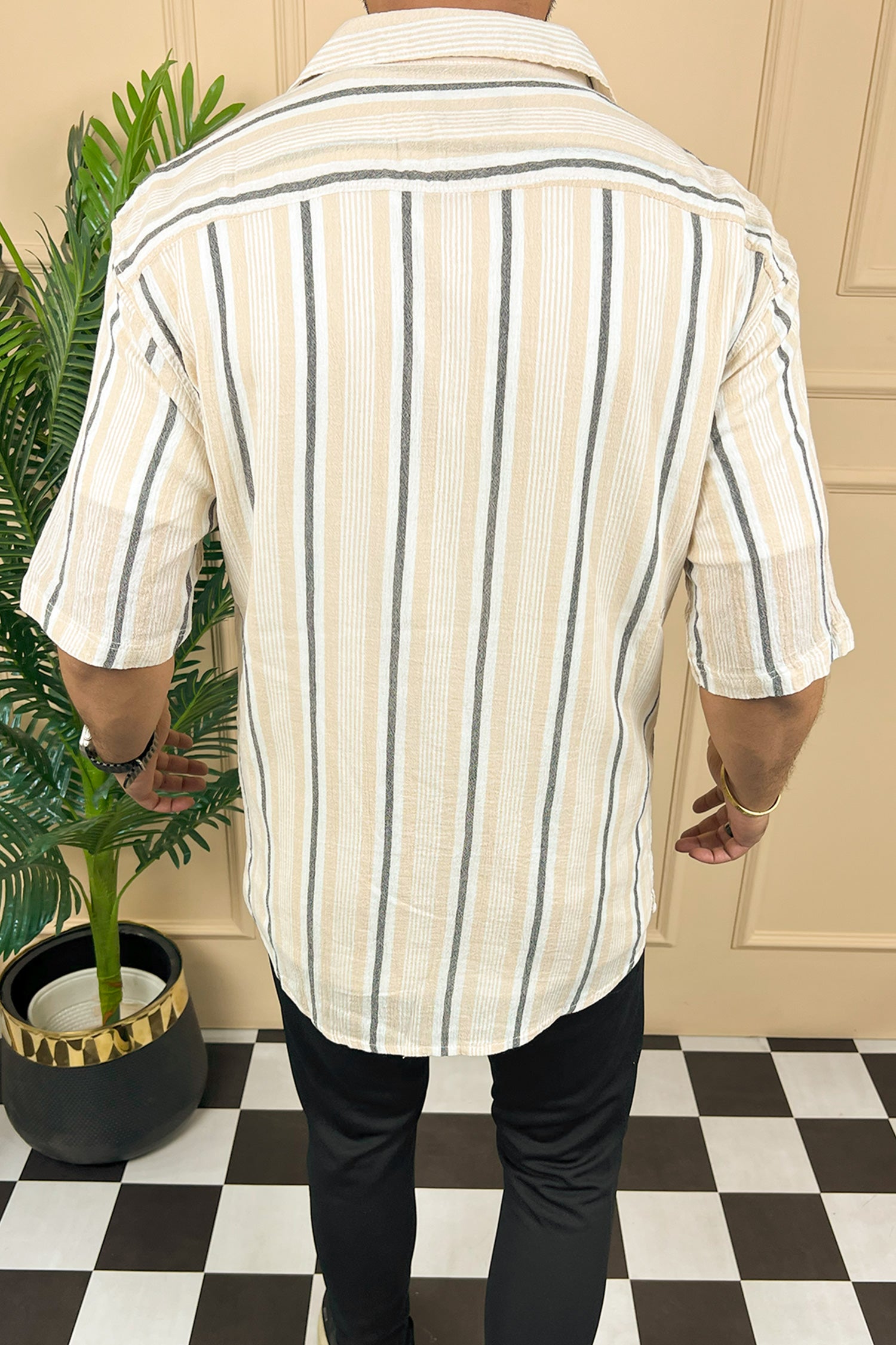 Turbo Patterned Lining Style Casual Shirt